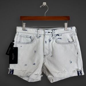Rag‎ & bone 25 Rosa Mid-rise Half Moon boyfriend Shorts white wash button up fly